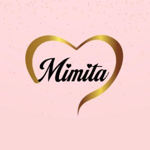 Golden heart with 'Mimita' on pink background.