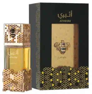 Atheeri perfume bottle with bee design in box.