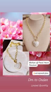 Mother of Pearl Heart Pendant on display.